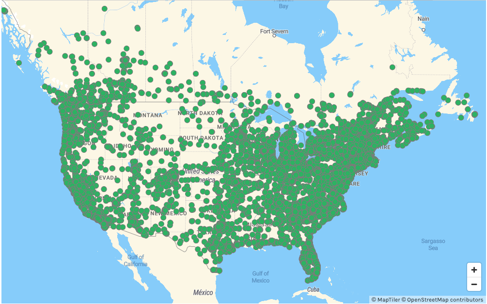 A map of the EV charging stations across the U.S.