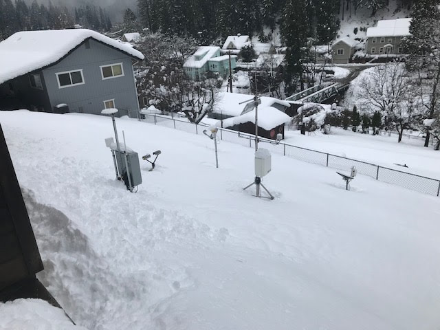 Sensors that are placed in the ground are surrounded by several feet of snow.