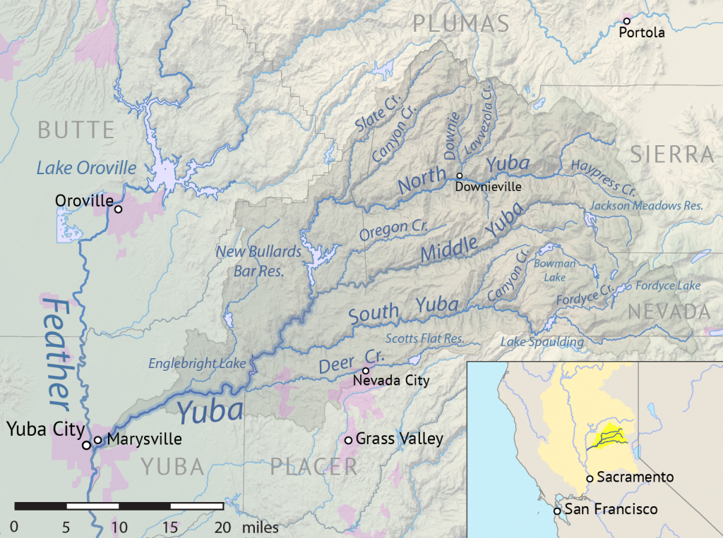 A map of the Feather-Yuba watershed in northern California