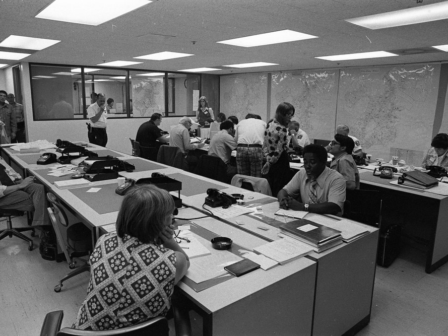 People of all races working at a phone bank