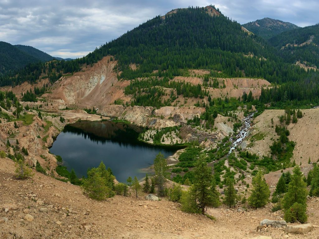 The Yellow Pine pit mine at the headwaters of the East Fork South Fork Salmon River in Idaho