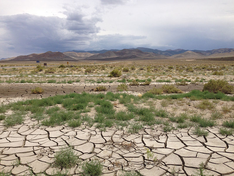 extremely dry and cracked solid spans across the Nevada wilderness