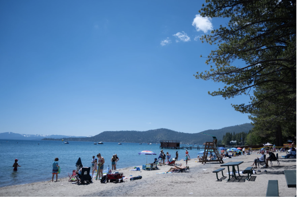 people on beach in Incline Village at Lake Tahoe