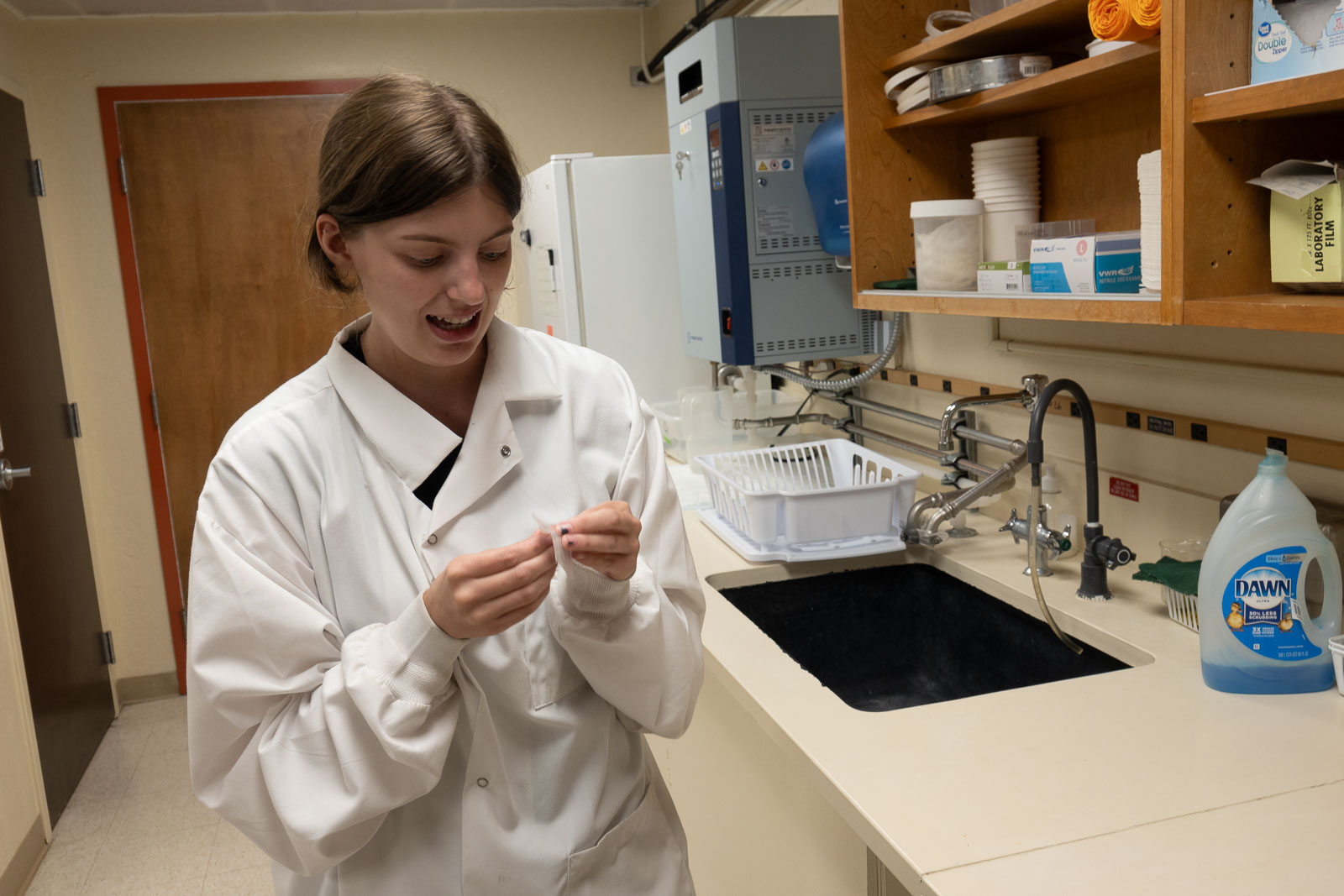 student in mosquito lab
