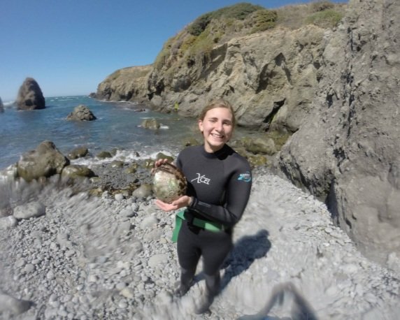 Co-director and editor Stacey Jones in her diving prior to the red abalone season closure.