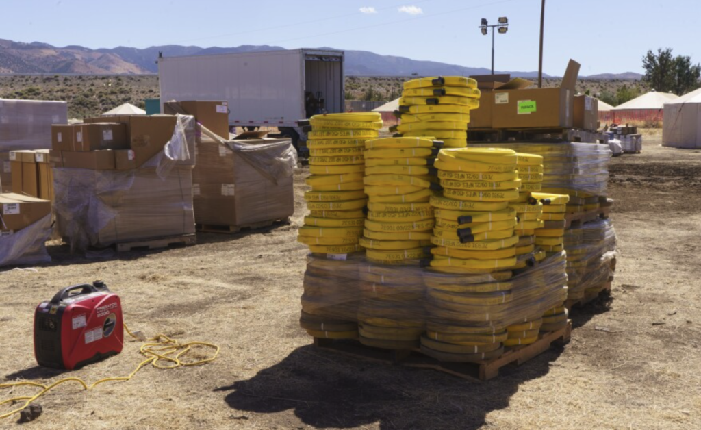 Stacks of hoses at the Davis fire incident command in South Reno.