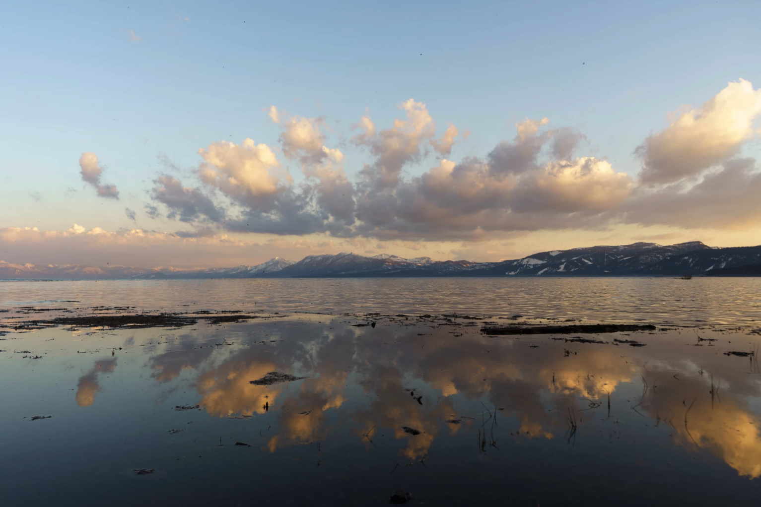 Lake tahoe at sunset with clouds