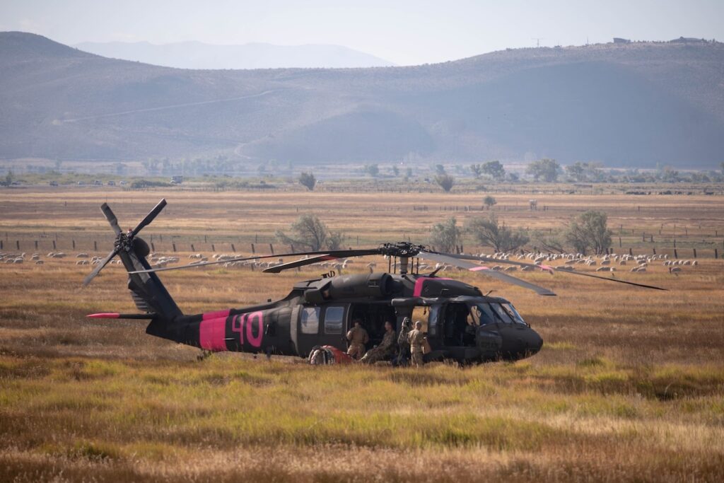 Helicopter in a field