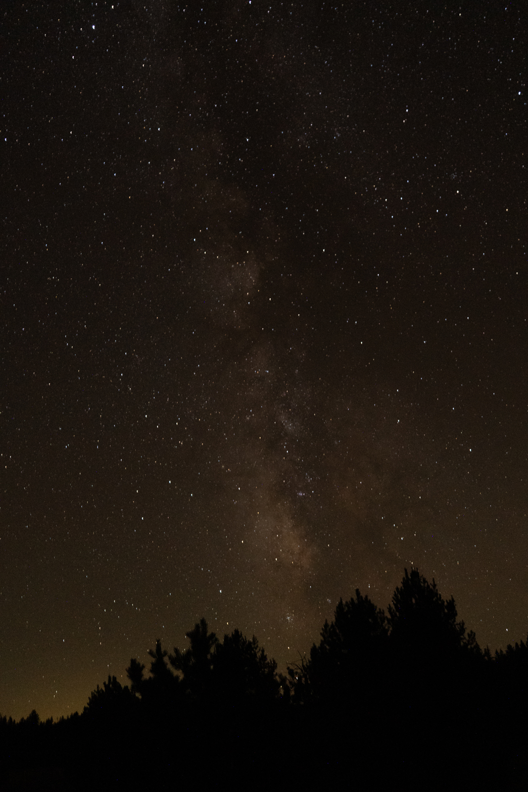 The starry night sky over Lassen Volcanic National Park. 