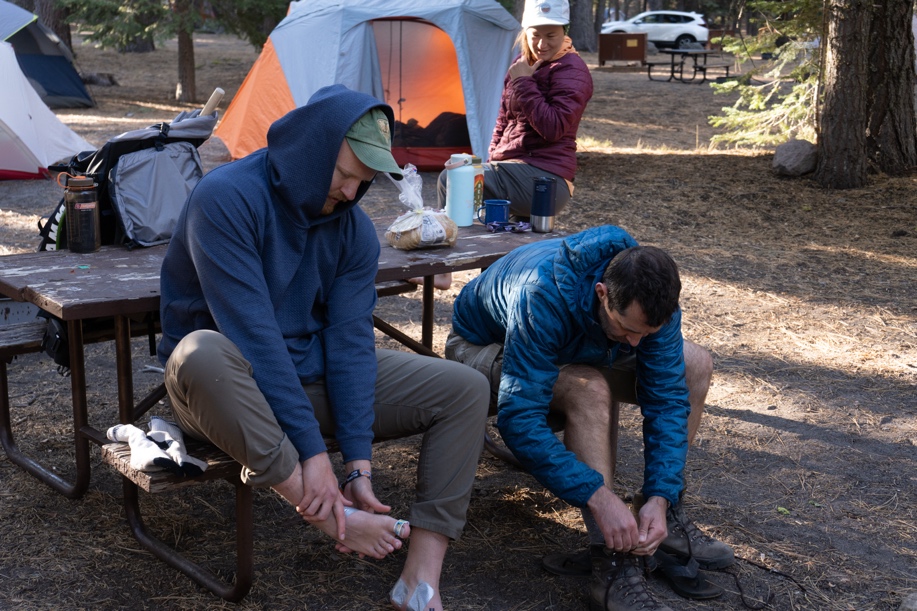 The research team tends to sore feet after a long day in the field
