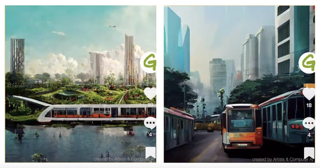 AI-generated imagery showing public transport.