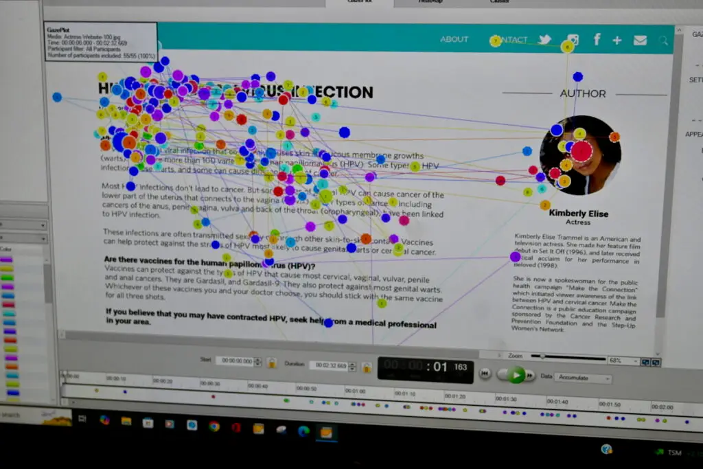 eye tracking software records movement on a computer screen