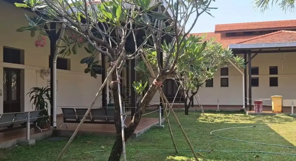 Outdoor space between wards at Sonja Kill Memorial Hospital in Kampot, Cambodia.