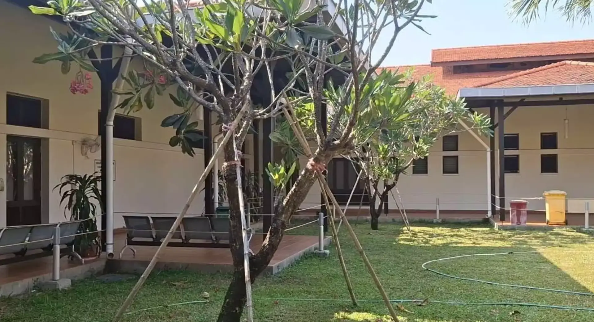 Outdoor space between wards at Sonja Kill Memorial Hospital in Kampot, Cambodia.