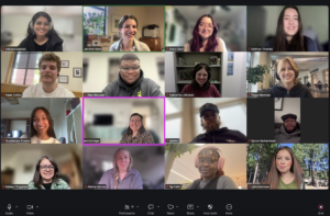 screenshot of zoom call with Emily Krieger and RSJ students