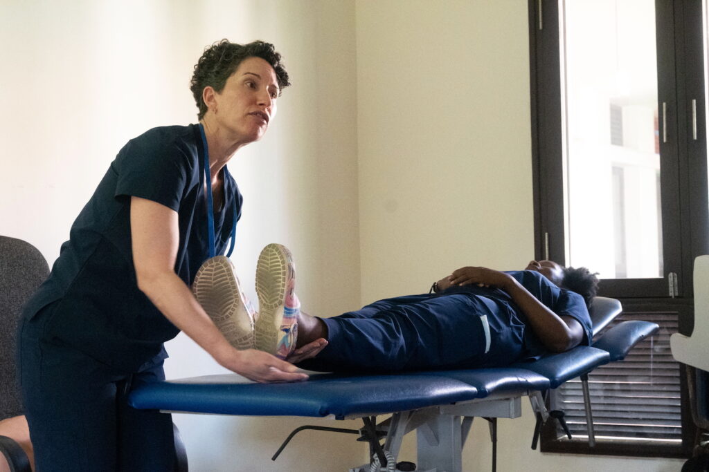 Heather Waite demonstrates a palliative care technique