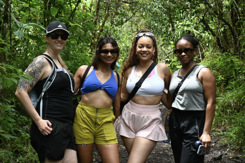 Patel (center left) and friends on the trail towards the top