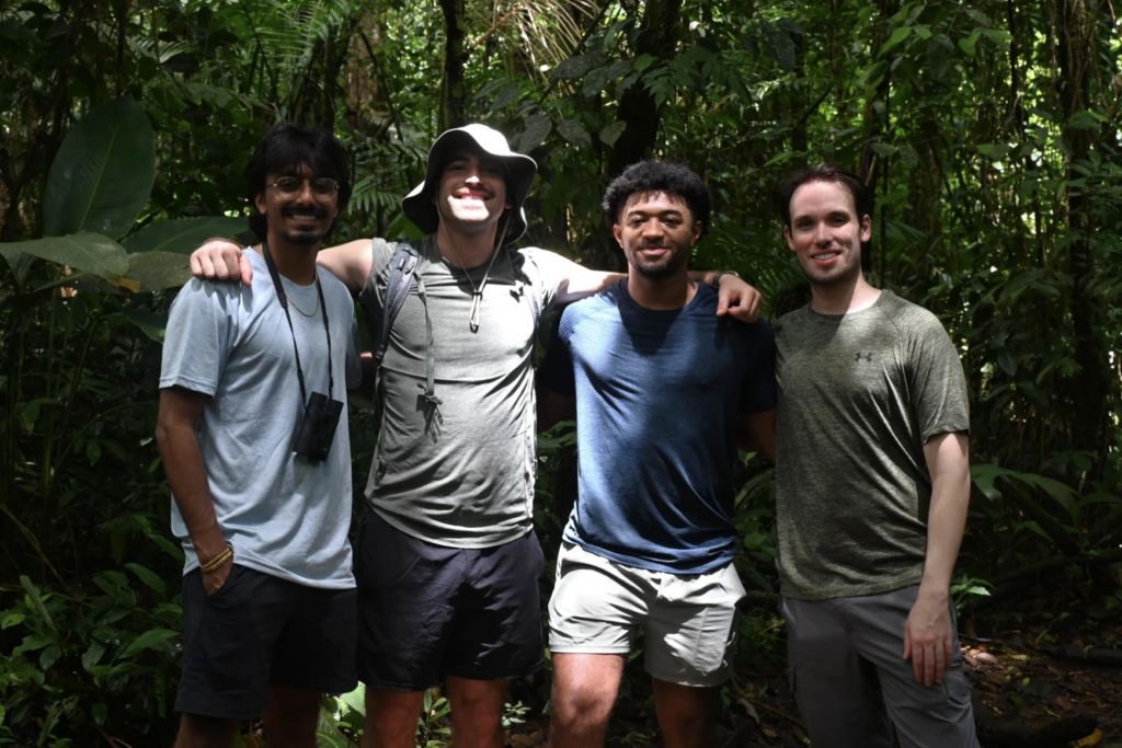 Emmett Mixon (far right) with friends on the trail at Arenal Volcano National Park