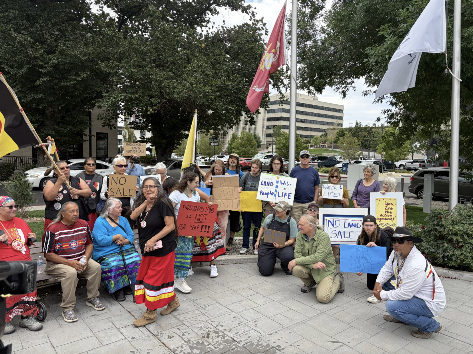 Tribal advocates and environmentalists gathered near the Bruce R. Thompson Courthouse in Reno
