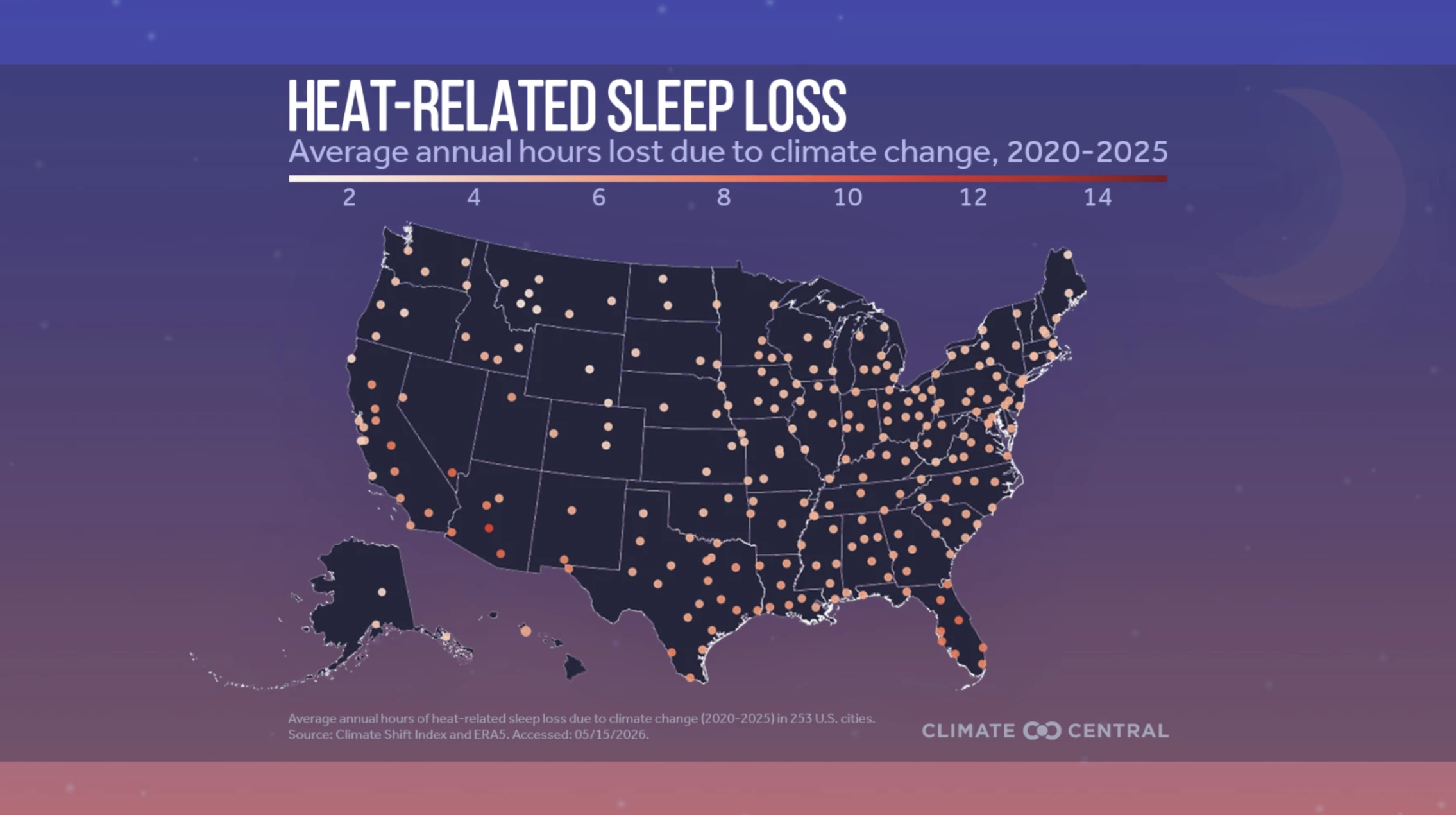 graphic showing heat-related sleep loss across the united states