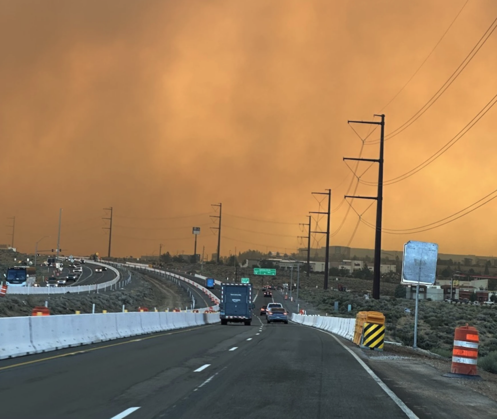 view of a smoke filled sky during recent Hawk Fire in Reno, NV