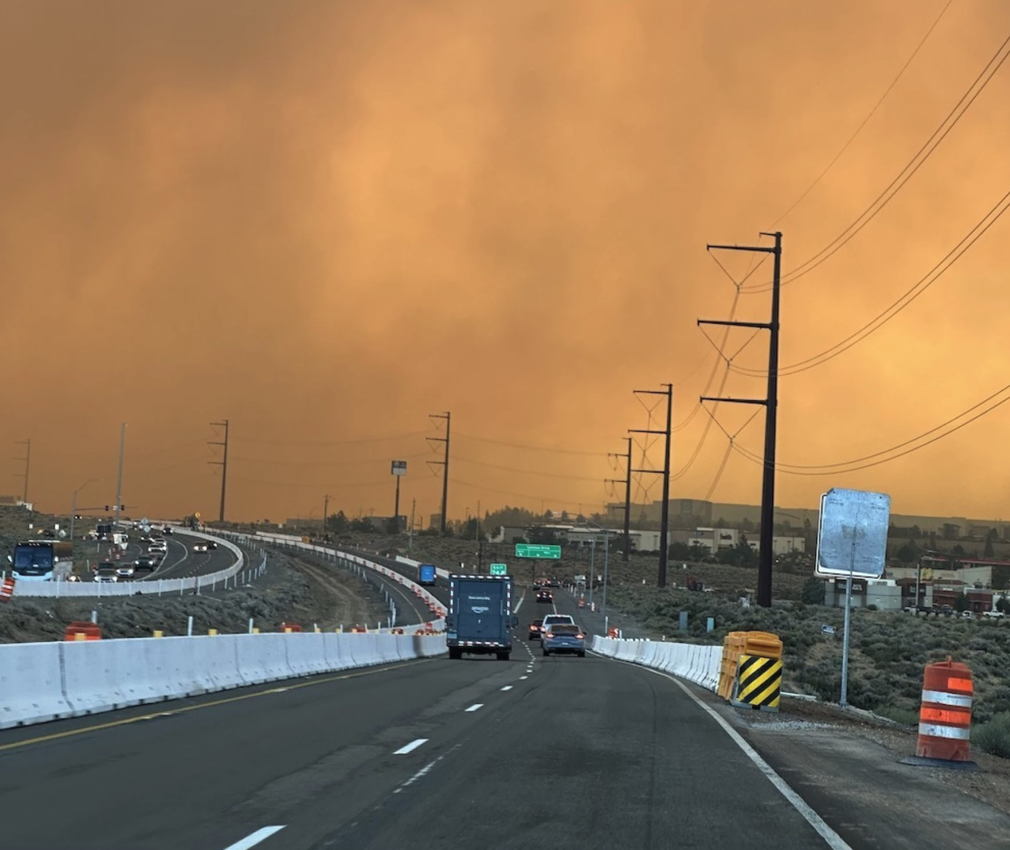view of a smoke filled sky during recent Hawk Fire in Reno, NV
